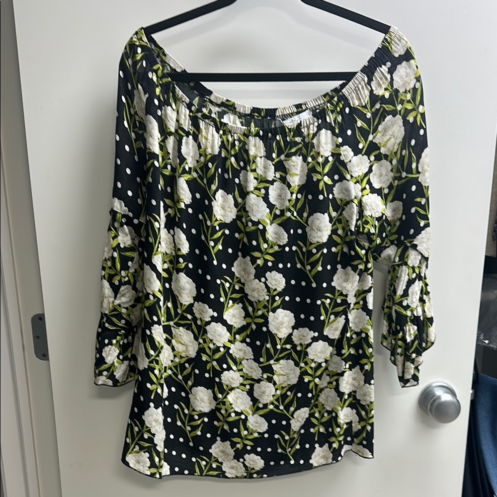 Fever Black and White Ruffled Blouse
